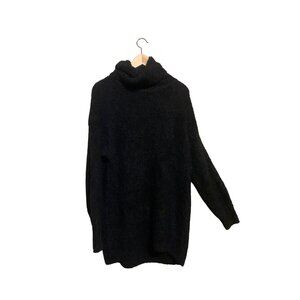 Women's Sweater Merino Wool Black Cozy Boucle‎ Turtleneck Tunic Sz S Boho Grunge
